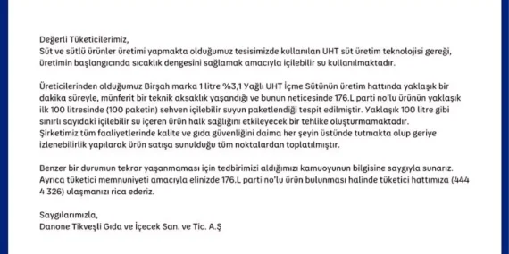 Danone’den Uyarı: Birşah Süt Paketlerinde Su Tespit Edildi